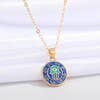 Lidia Royal Blue & Gold Circle Enamel Hamsa Hand Pendant Necklace