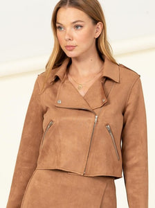 Light Camel "Melina" Mod Girl Faux Suede Moto Jacket