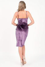 Load image into Gallery viewer, Leslie Purple  Amethyst Wrap Stretchy Velvet Midi Dress