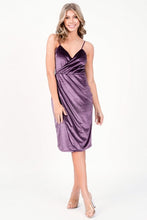 Load image into Gallery viewer, Leslie Purple  Amethyst Wrap Stretchy Velvet Midi Dress