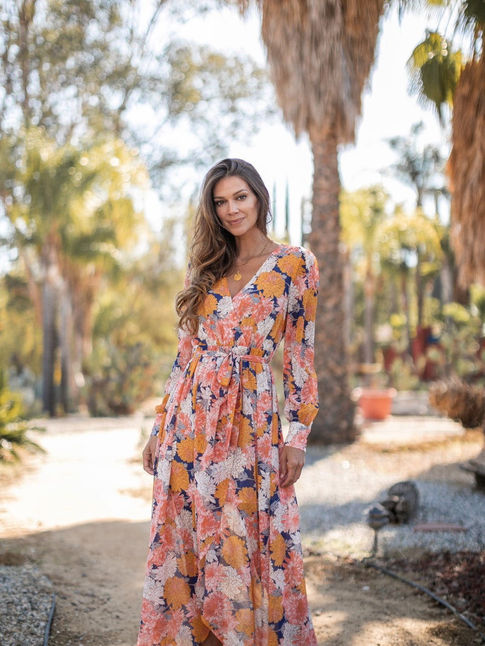 Maydeline Ivory/Multicolor Floral Surplice Maxi Dress L / Ivory/Multicolor / 100%Polyester