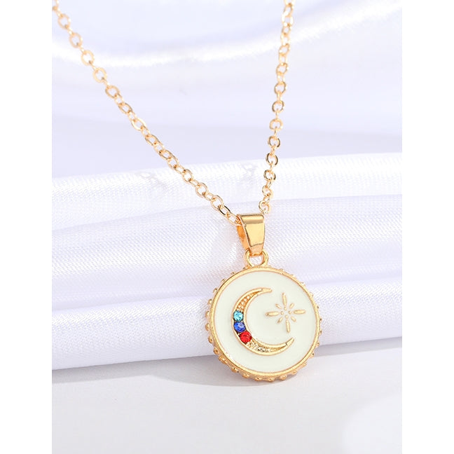 Luna White Enamel Crystal Moon Pendant Necklace