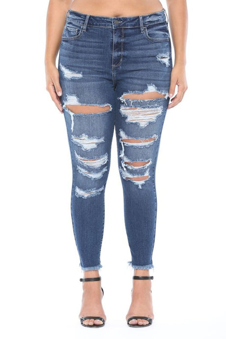 High Rise Distressed Cropped Skinny Jeans