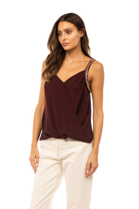 Merlot Chain Strap Overlap Tank Top