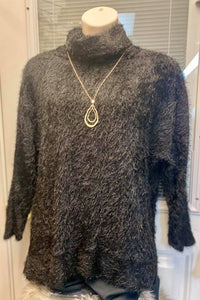 Black Fuzzy Turtle Neck Plus Size Sweater