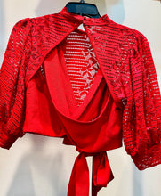 Load image into Gallery viewer, *CLEARANCE* Karla Red Lace Puffy Sleeve Open Back Top