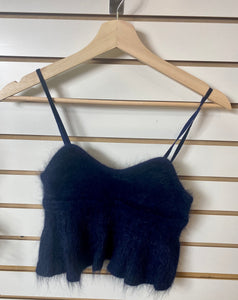 Bianca Navy Blue Fuzzy Crop Top