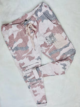 Load image into Gallery viewer, Lightest Pink Pencil Sketch Camo Print Crinkle Jogger w/ Sequin Patches