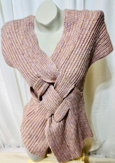 Amanda Grey or Dusty Pink Pull Over Knit Front Cross Vest