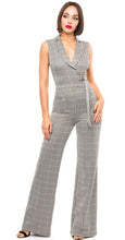 Load image into Gallery viewer, Julie Checkered V Neck Belted Stretchy Jumpsuit