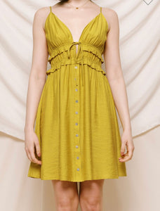 Kylie Mustard Spaghetti Strap Flowy Green Dress