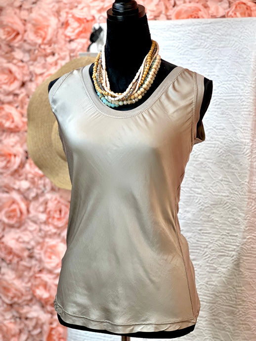 Samantha Grey Satin Round Neck Tank Top
