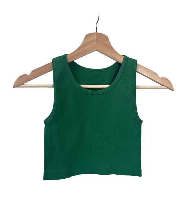 Kelly Green Ribbed High Neck Cropped Tank Top