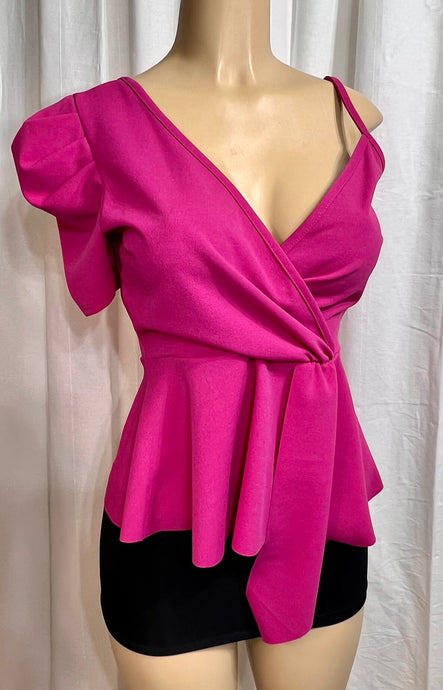 CLEARANCE*** Emily Dark Pink Puffy One Sleeve Top