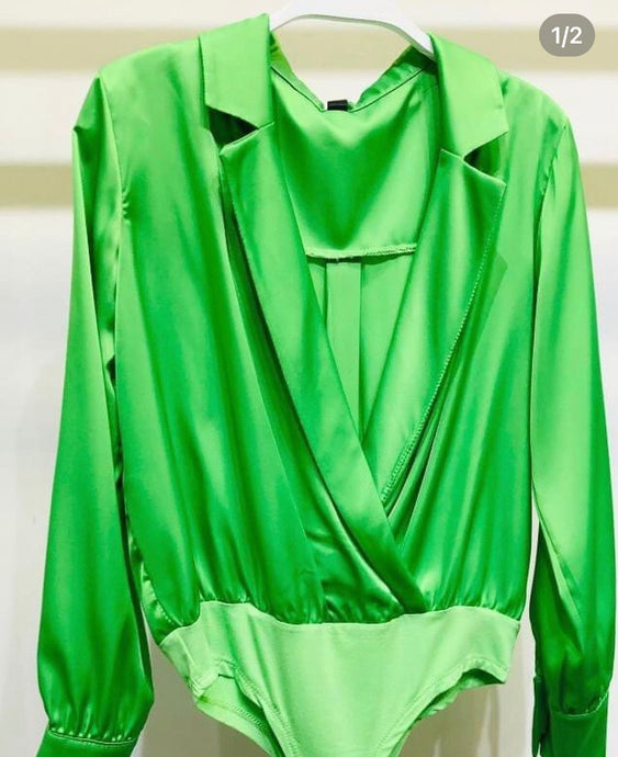 *CLEARANCE* Germania Green Long Sleeve Satin Bodysuit