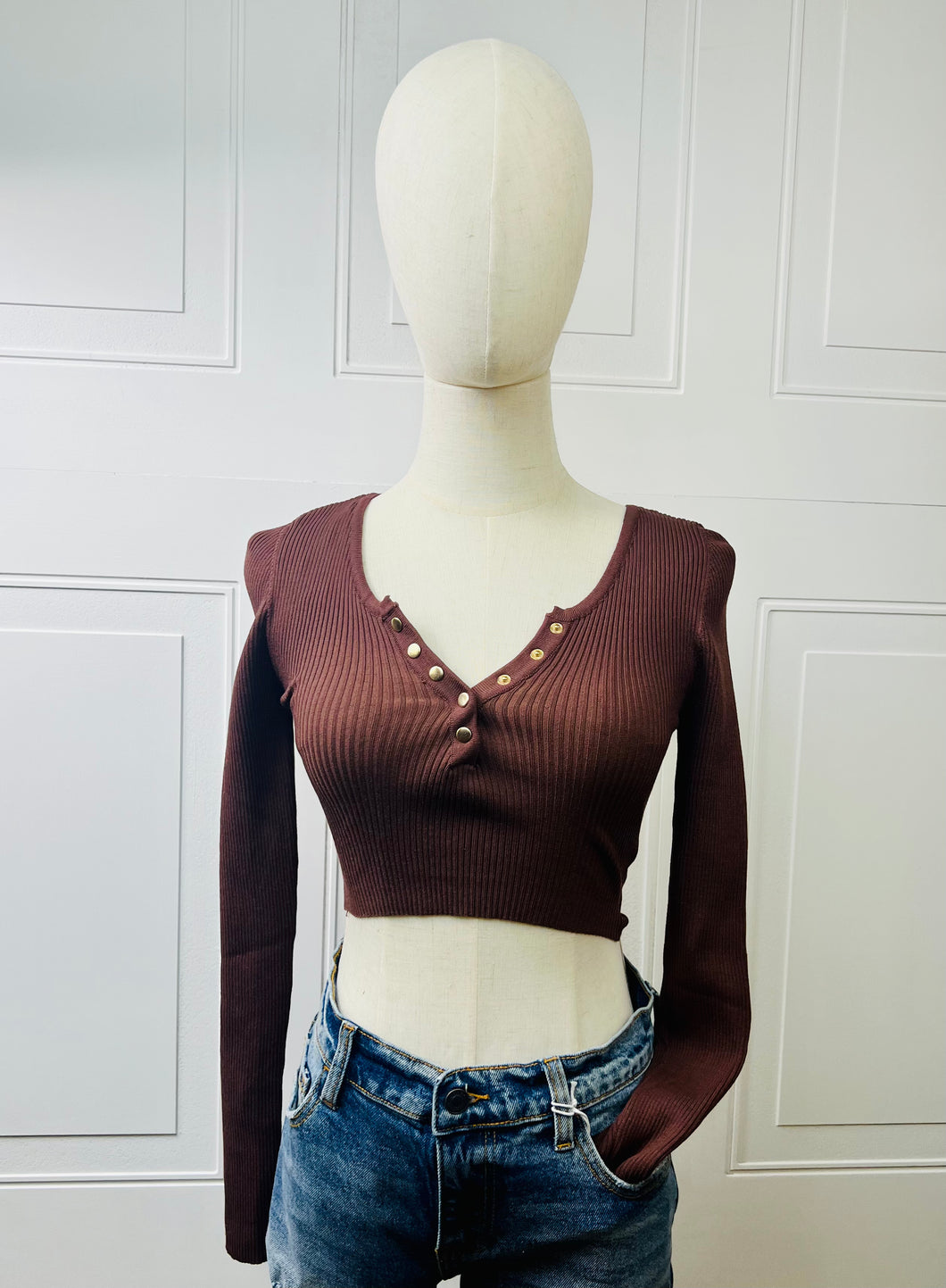 Adelle Cropped Snap Button Sweater Top