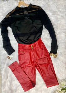 Clarissa Red Faux Leather Skinny Pants