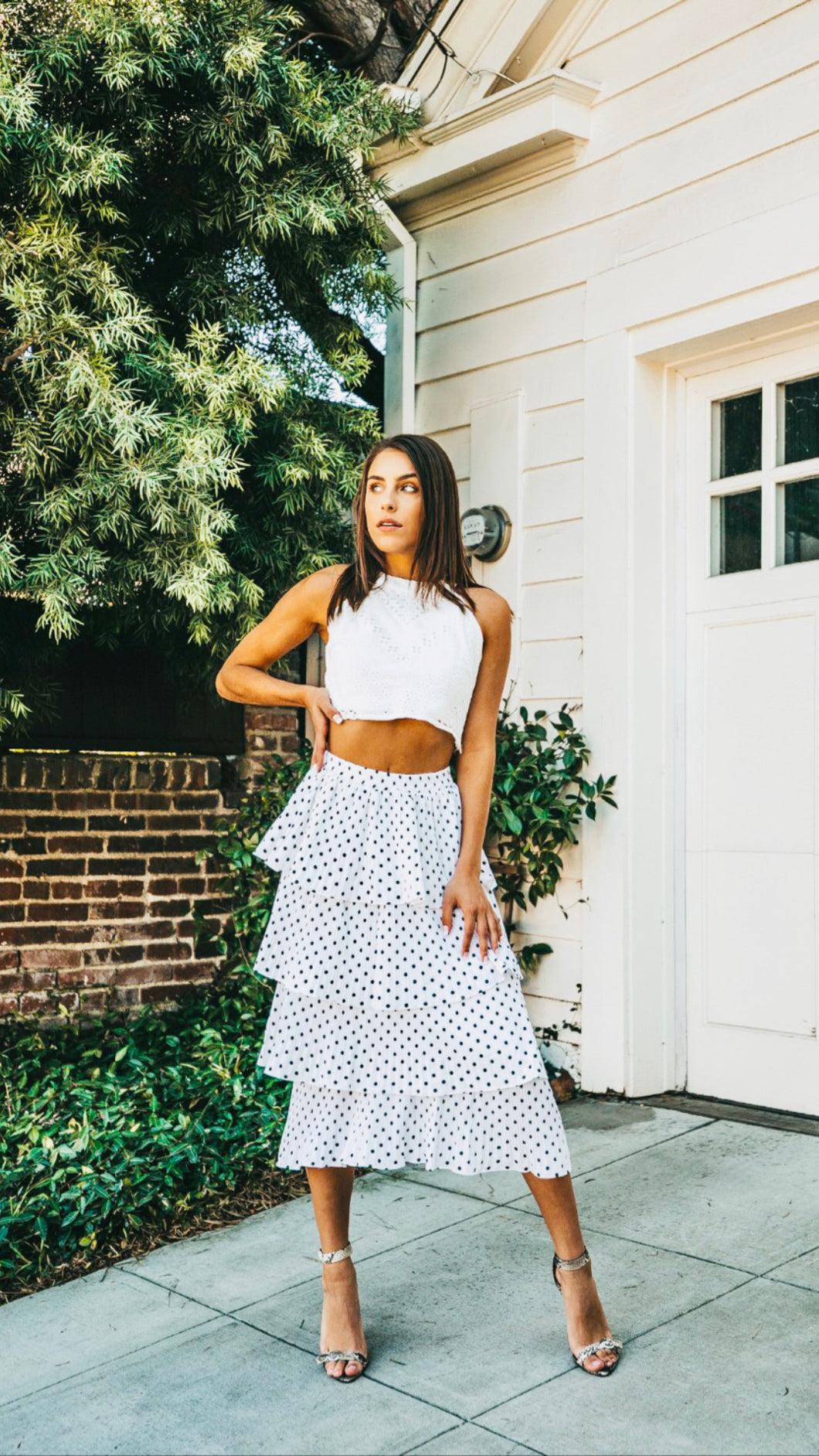 Darianna Polka Dot Midi Tiered Skirt