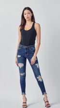 Load image into Gallery viewer, Cameron Medium Wash Mid Rise Distress Frayed Hem Crop Skinny Jeans!
