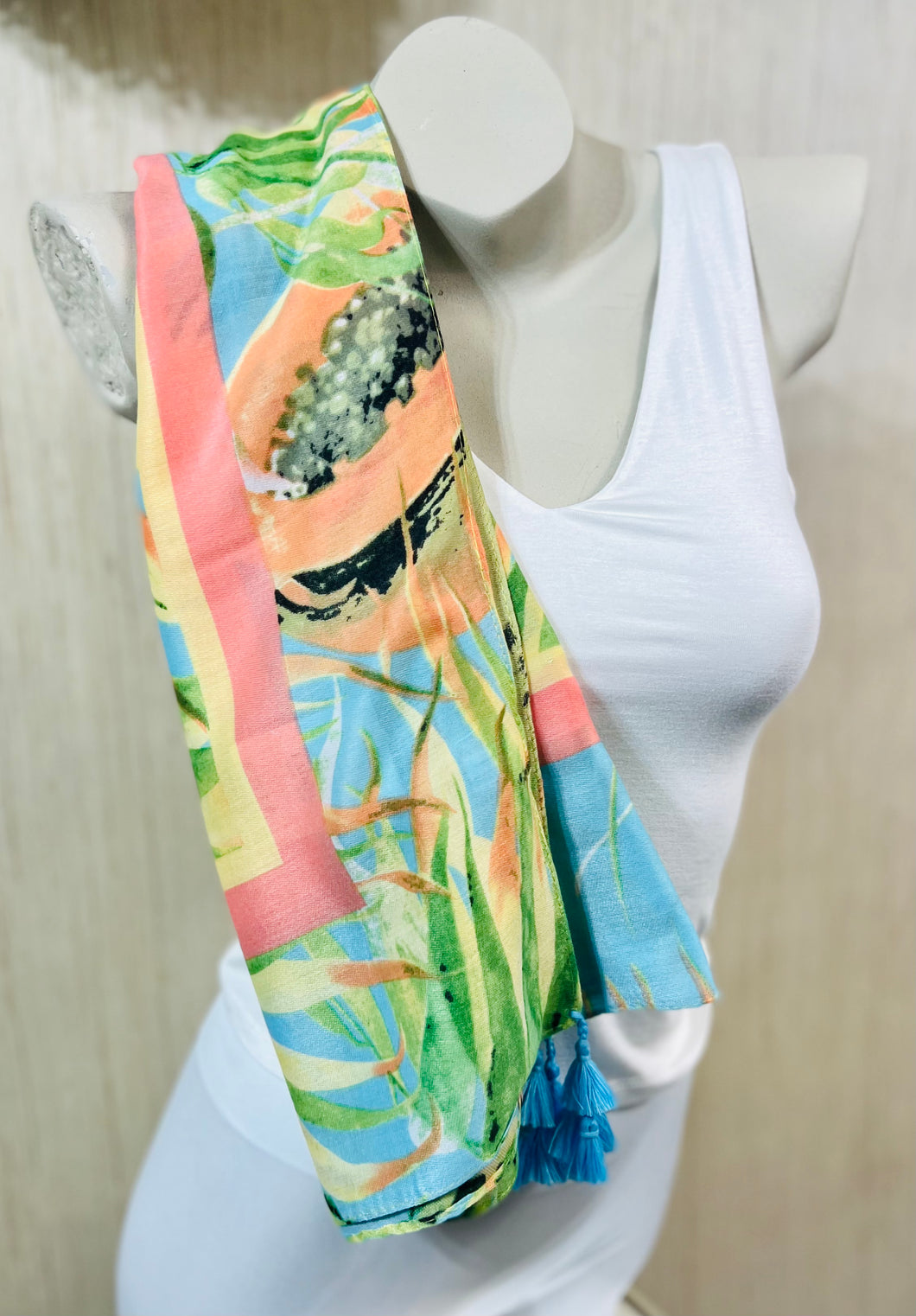 Diana Tropical Leaf Print Scarf