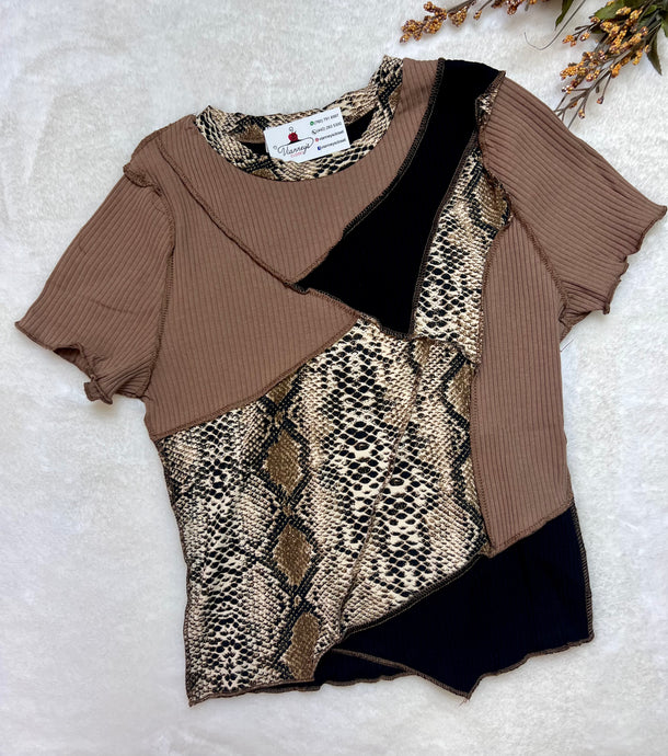 *CLEARANCE* Anna Snake Print Top Stitching Ribbed Crop Top