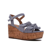 Load image into Gallery viewer, Charlotte White/Navy Striped Front Bow Wedges