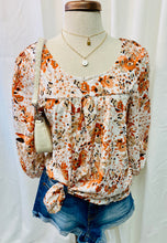 Load image into Gallery viewer, Rust Missy Square Neck Floral Gathered Detail Top