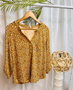 Yellow Plus Size Floral Print Long Sleeve Top