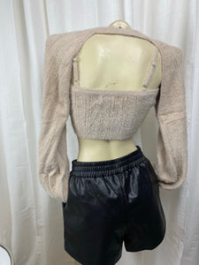Karla Cappuccino Crop Sweater with Chain Detail and Matching Bandeau