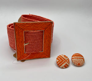 Bernie Orange/Salmon Stretchy Straw Gold Buckle Belt