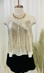 Shakira Gold or Silver Sequence Gold Spaghetti strap top