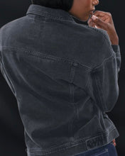 Load image into Gallery viewer, Belinda Black Medium Wash Oversized Denim Stretchy Jacket