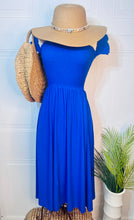 Load image into Gallery viewer, **CLEARANCE **Azure Off the shoulder Smocked bodice Midi Dress