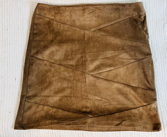 Faux Suede Criss Crossed Outlined Skirt