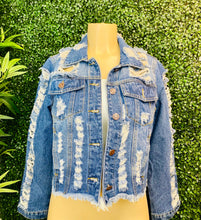 Load image into Gallery viewer, Arlette Distressed Denim Jacket