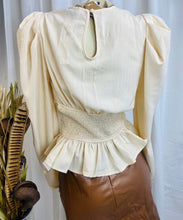 Load image into Gallery viewer, Cream Long Sleeve Smocked Waist Top