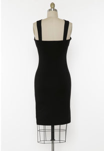 Vivianna Black Stretchy Cross neck Bodycon Dress