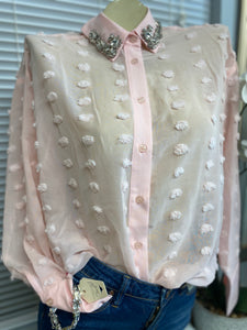 Clearance*** Britany Blush Rhinestone Long Sleeve Button Down Blouse