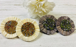 Round Raffia Bead Earrings