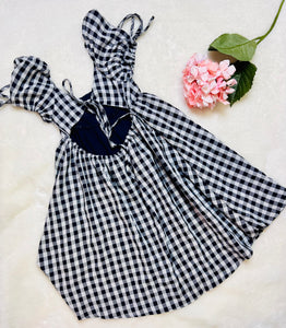 Matilda Navy Gingham Puff Sleeve Baby Doll Dress