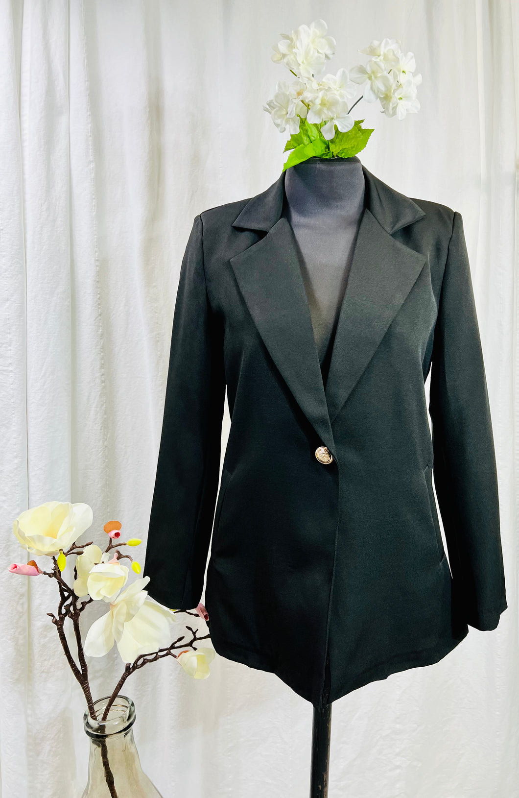 Black One Button Fully Lined Blazer