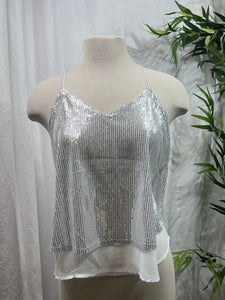 Shakira Gold or Silver Sequence Gold Spaghetti strap top