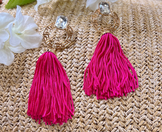 Claudia Fuchsia, Mustard or Ivory Tassel Jewel Earrings