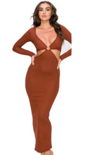 Load image into Gallery viewer, Alexia Maroon or Burgundy Asymmetrical Long Sleeve Cut Out Dress