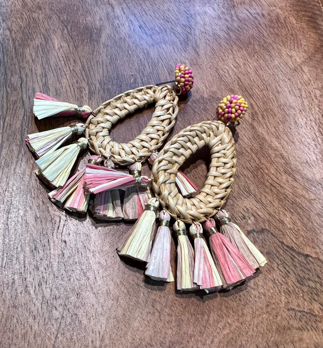 Miranda Hues of Pink Raffia Dangle Post Back Earrings