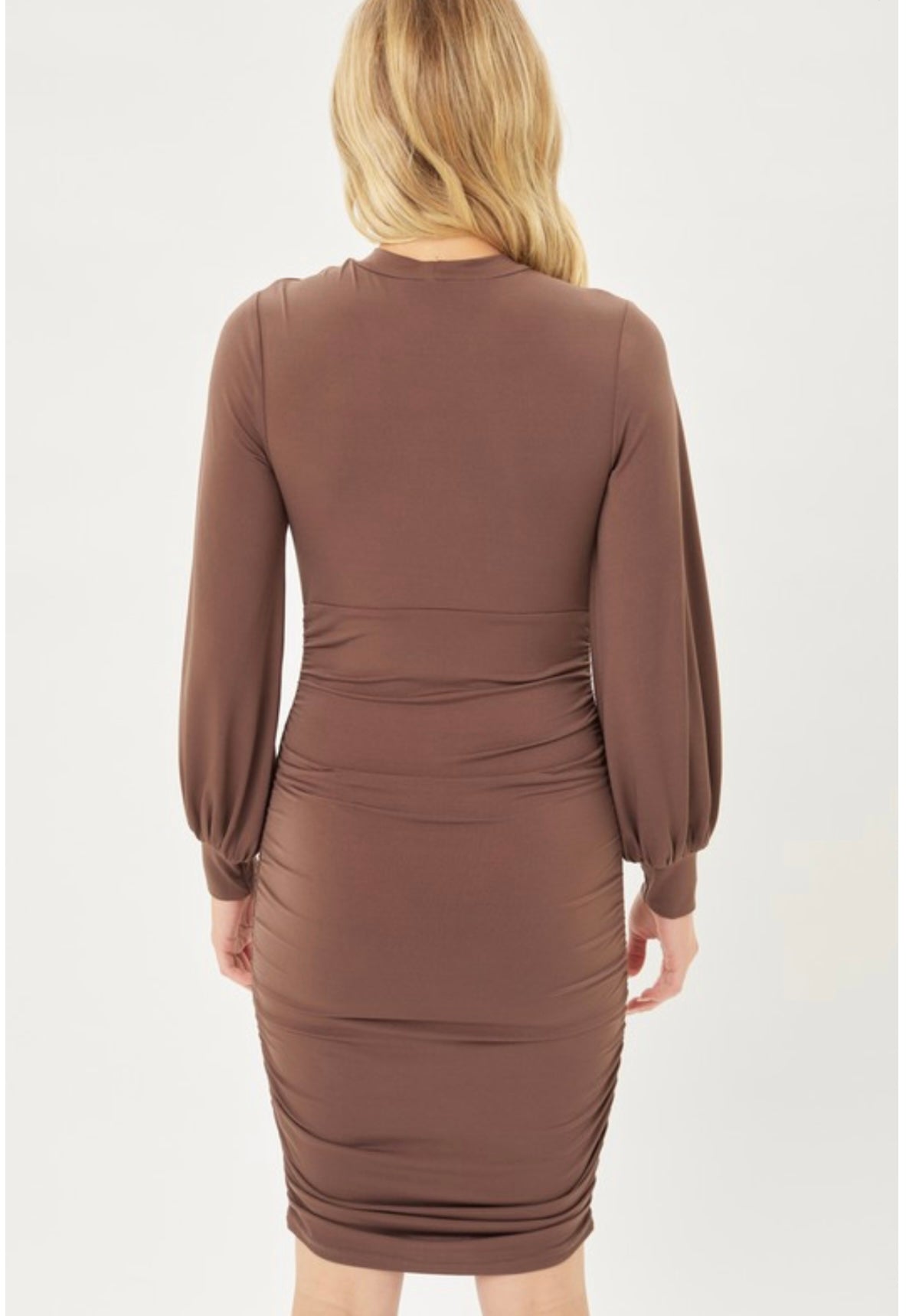 Berenice Black or Cocoa Brown Long Balloon Sleeve Fitted Mini Dress S / Cocoa Brown / 95% Cotton 5% Spandex Berenice Black or Cocoa Brown Long Balloon Sleeve Fitted Mini Dress S / Cocoa Brown / 95% Cotton 5% Spandex