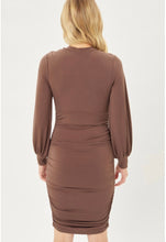 Load image into Gallery viewer, Berenice Black or Cocoa Brown Long Balloon Sleeve Fitted Mini Dress