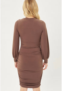 Berenice Black or Cocoa Brown Long Balloon Sleeve Fitted Mini Dress