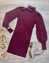 Load image into Gallery viewer, Plum or Black Ribbed Turtleneck Long Sleeve Sweater Dress