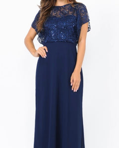Nina Navy embellished lace top Sheer Maxi Dress